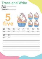 Trace and write number for children. Exercise for children to recognize the number. Educational worksheet for preschool. Vector file.