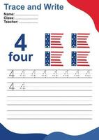 Trace and write number for children. Exercise for children to recognize the number. Educational worksheet for preschool. Vector file.