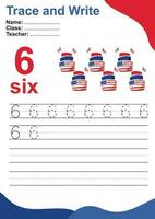 Trace and write number for children. Exercise for children to recognize the number. Educational worksheet for preschool. Vector file.