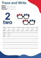 Trace and write number for children. Exercise for children to recognize the number. Educational worksheet for preschool. Vector file.