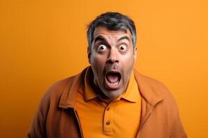 a man on solid color background photoshoot with Surprise facial expression photo
