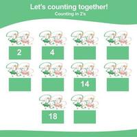 Mathematic counting worksheet. Math activity, count and write the missing numbers, math multiples. Educational printable math worksheet for children. Vector File.