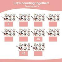 Mathematic counting worksheet. Math activity, count and write the missing numbers, math multiples. Educational printable math worksheet for children. Vector File.