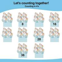 Mathematic counting worksheet. Math activity, count and write the missing numbers, math multiples. Educational printable math worksheet for children. Vector File.