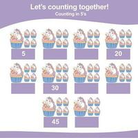 Mathematic counting worksheet. Math activity, count and write the missing numbers, math multiples. Educational printable math worksheet for children. Vector File.