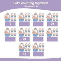 Mathematic counting worksheet. Math activity, count and write the missing numbers, math multiples. Educational printable math worksheet for children. Vector File.