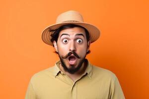 a man on solid color background photoshoot with Surprise facial expression photo