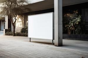 a Blank white sign board mockup isolated outside photo