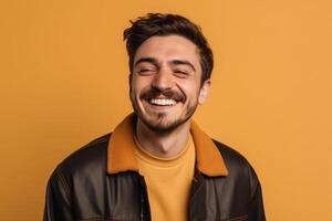 AI Generative a man on solid color background  with a Smile facial expression photo