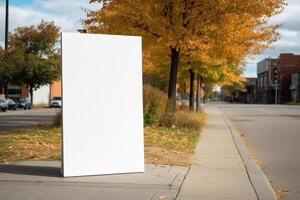 a Blank white sign board mockup isolated outside photo