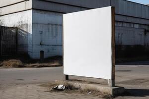 a Blank white sign board mockup isolated outside photo