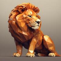 Low poly portrait of a lion. Polygonal low poly illustration. photo