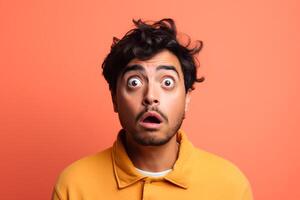 a man on solid color background photoshoot with Surprise facial expression photo