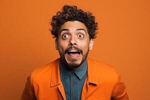 a man on solid color background photoshoot with Surprise facial expression photo