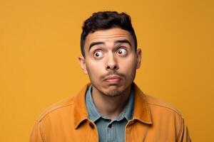 a man on solid color background photoshoot with Surprise facial expression photo