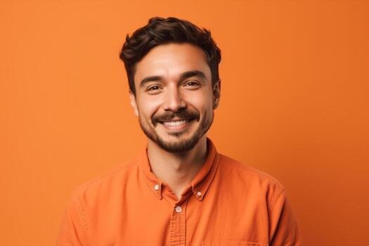 ai generativo un hombre en sólido color antecedentes con un sonrisa facial expresión foto