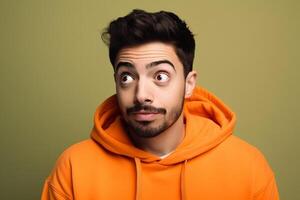 a man on solid color background photoshoot with Surprise facial expression photo