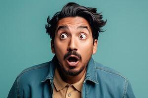 a man on solid color background photoshoot with Surprise facial expression photo