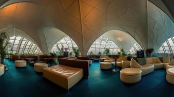 Airport lounge VIP area beneath curved organic tent ceiling, photo