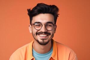 a man on solid color background with a Smile facial expression photo