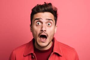 a man on solid color background photoshoot with Surprise facial expression photo