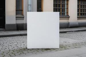 a Blank white sign board mockup isolated outside photo