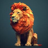 Low poly portrait of a lion. Polygonal low poly illustration. photo