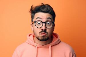 a man on solid color background photoshoot with Surprise facial expression photo