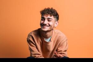 a man on solid color background with a Smile facial expression photo