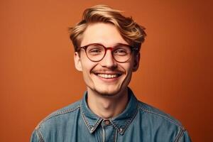 a man on solid color background with a Smile facial expression photo