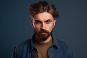 a man on solid color background photoshoot with Serious facial expression photo