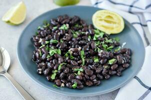 Cooked black beans photo