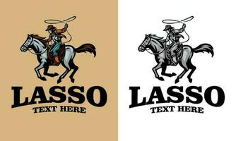 Cowboy Riding Horse and Holding the Lasso Rope vector