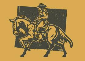 Old Press Style of Cowgirl Riding the Horse vector