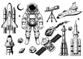 set drawing object of Space Technology vector