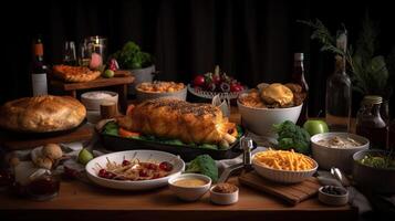 christmas eve thanksgiving dinner party food festive celebrating concept, photo