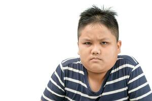 Obese fat asian boy angry expressing negative emotion photo