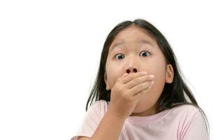 Kid girl covering her mouth isolated photo