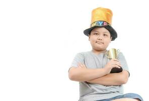 obeso grasa niño participación dorado victorioso taza aislado foto