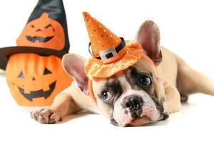 Portrait of French bulldog with hat halloween photo