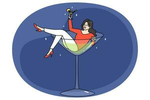 Smiling woman lying in martini glass vector