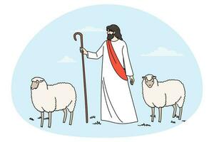 Biblical scene of Jesus Christ and lambs vector