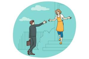 Happy woman meeting husband coming back home vector