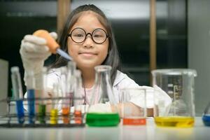 Little scientist use dropper to making experiment photo