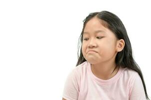 Kid Asian girl face expression envy, jealous isolated photo