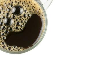 closed up black coffee with bubble isolated photo