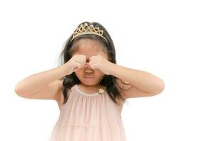 Little girl sad or cry isolated photo