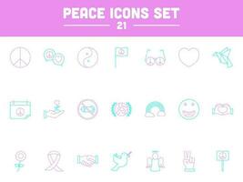 Turquoise And Pink Peace 21 Line Art Icon Set. vector