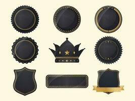 Set Of Blank Label OR Badge, Frame Layout In Black And Golden Color. vector