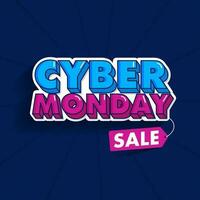 Sticker Style Cyber Monday Text On Blue Rays Background For Sale. Advertising Poster Or Template Design. vector